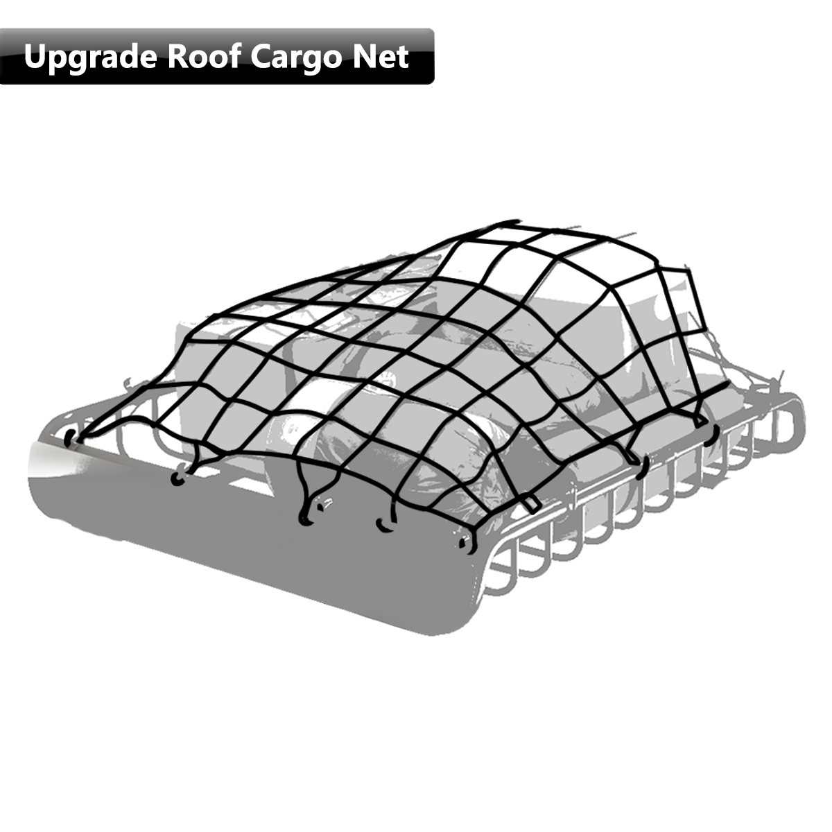 OwnMy 3’ x 4’ Heavy Duty Bungee Cargo Net Grid Mesh Roof Rack Net with 12 PCS ABS Hooks for Pickup Truck Bed and SUV Roof Travel Luggage Rack 